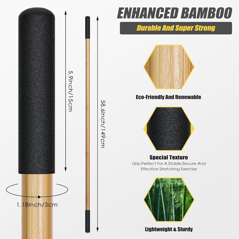 Taikula Bamboo Stretch Yoga Stick, 5ft/149 cm, Flexibility Stick for Physical Therapy, Premium Yoga Dowel with Super Sturdy Rubber Handle Ends, Exercise Bar for Posture Corrector - Image 2